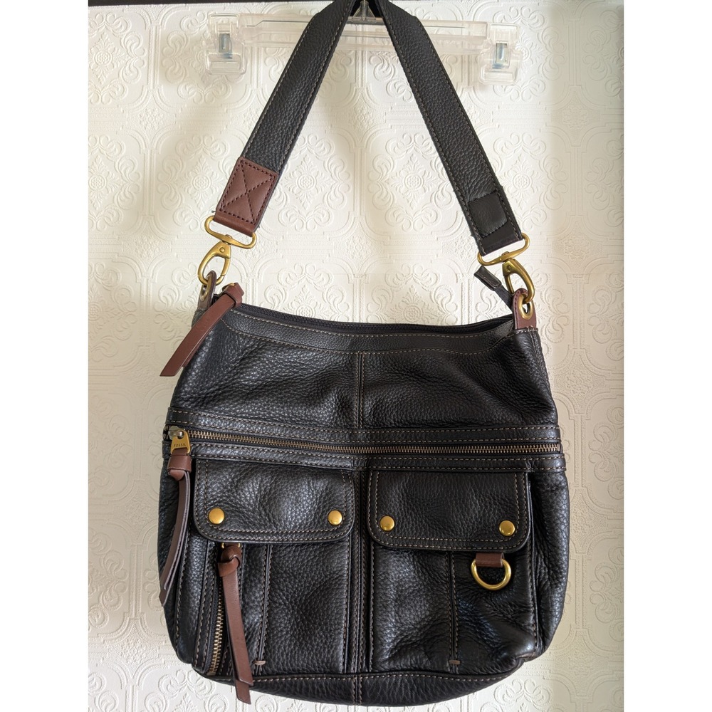 Fossil Long Live Vintage Black Pebbled Leather Shoulder Bag ZB4799